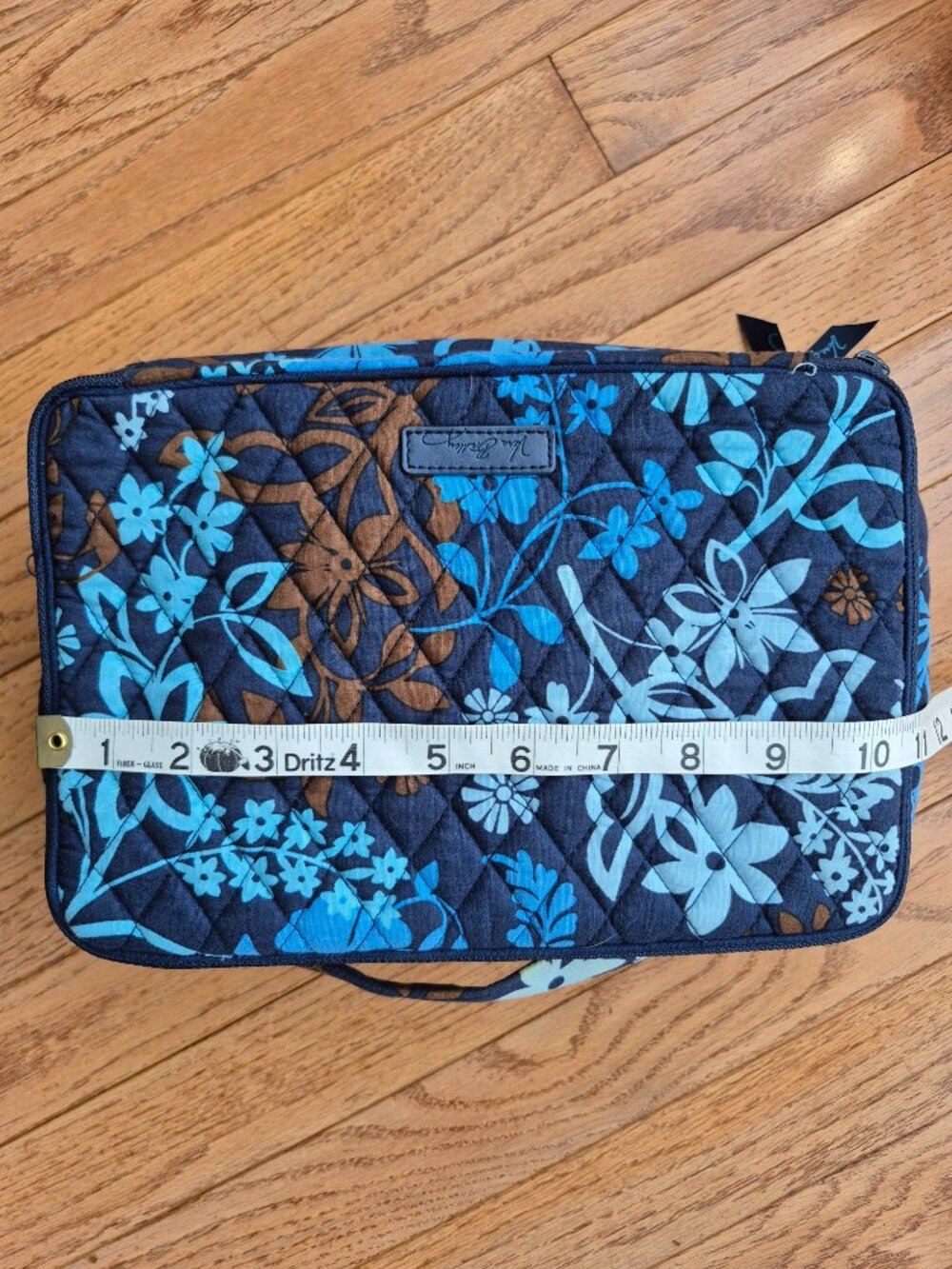 Vera Bradley Double Zip Brush Cosmetic Vanity Bag Java Blue Floral - Picture 10 of 12
